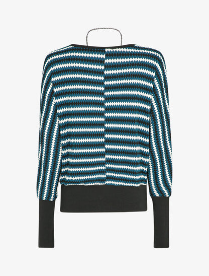 Pull col bateau à imprimé géométrique - Bleu - 2