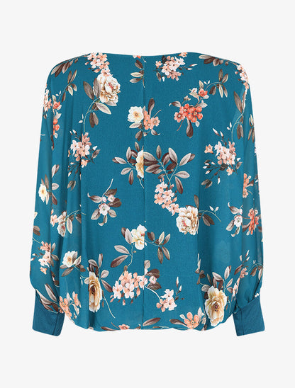 Top imprimé floral à fermeture stylisée - Bleu - 2