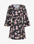 Robe imprimé roses à manches trompettes volantées - Noir - 1