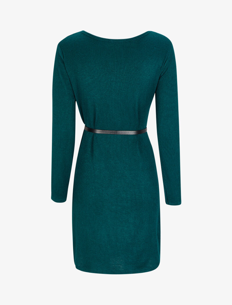 Robe pull à col V satiné - Vert sapin - 2