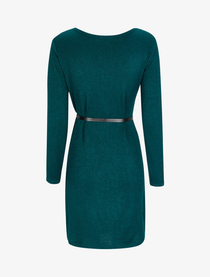 Robe pull à col V satiné - Vert sapin - 2