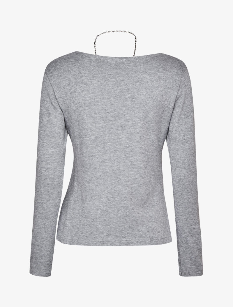 Pull doux à col V soyeux - Gris chiné - 2