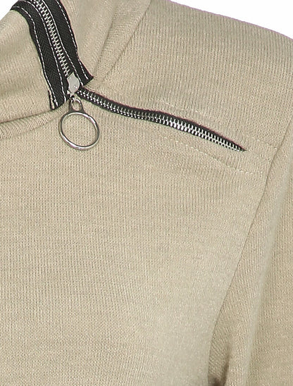 Robe pull oversize à col zippé stylisé - Beige - 3