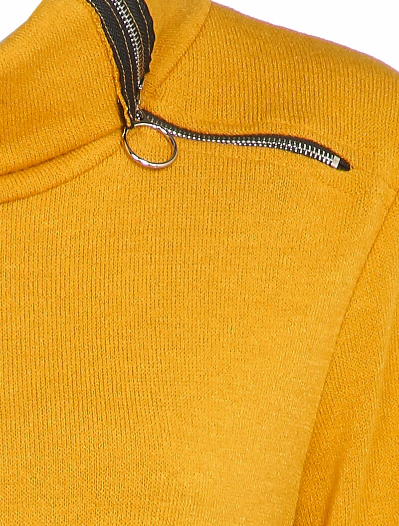 Robe pull oversize à col zippé stylisé - Moutarde - 3