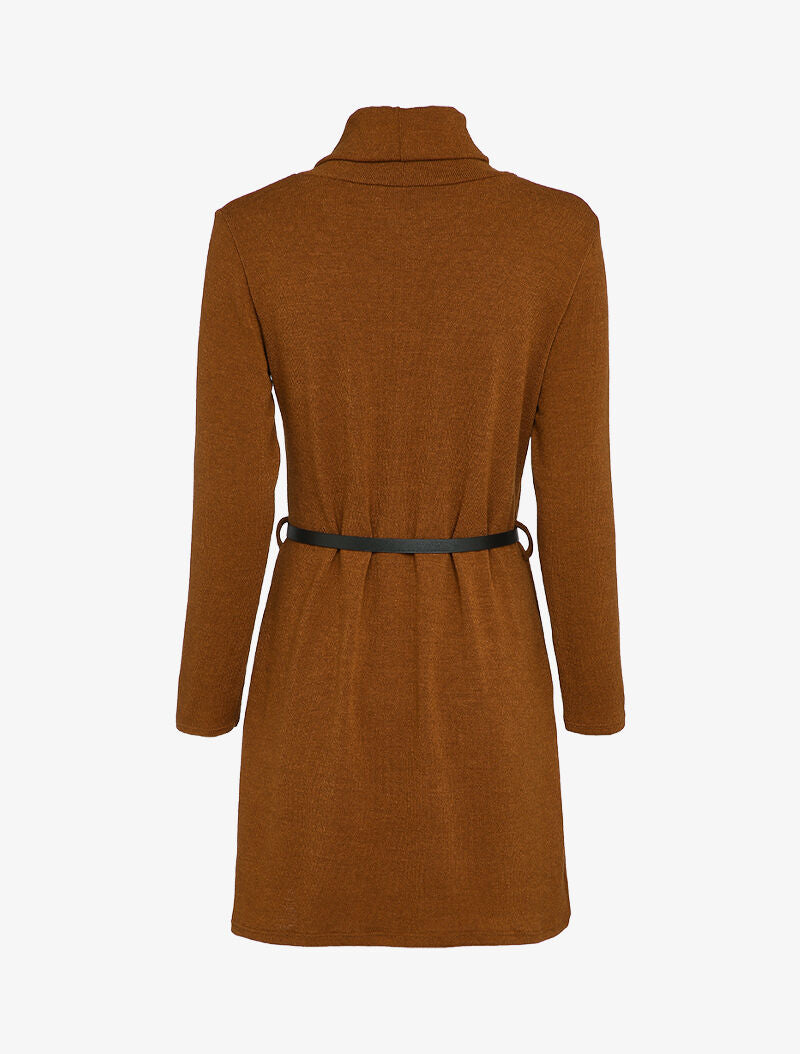 Robe pull à col roulé et ceinture - Marron - 2