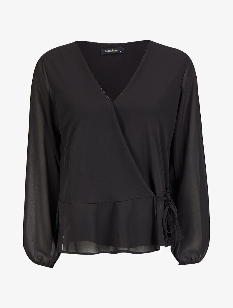 Blouse cache-coeur à bords volantés - Noir - 1