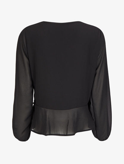 Blouse cache-coeur à bords volantés - Noir - 2