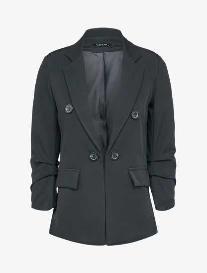 Blazer fluide à manches 3/4 plissées - Noir - 1