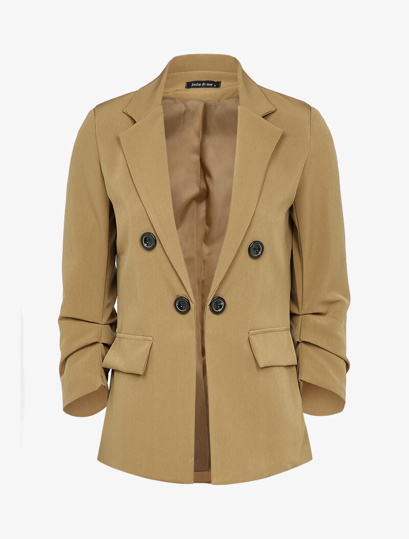 Blazer fluide à manches 3/4 plissées - Camel - 1
