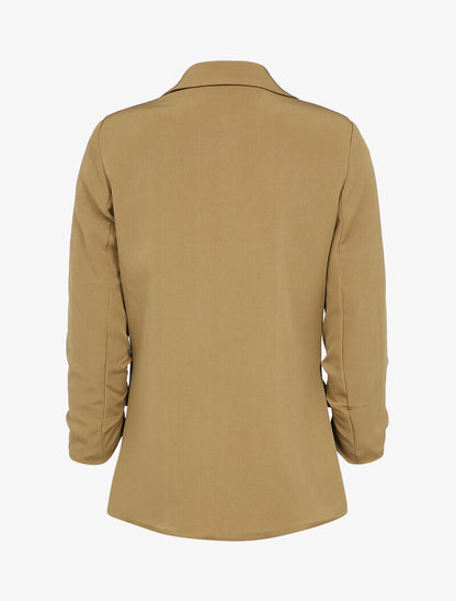 Blazer fluide à manches 3/4 plissées - Camel - 2