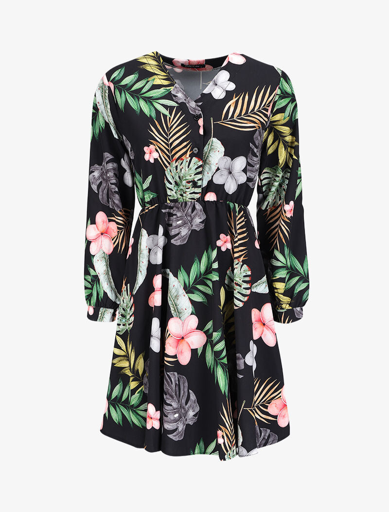 Robe patineuse satinée à imprimé fleurs de Tiaré - Noir - 1