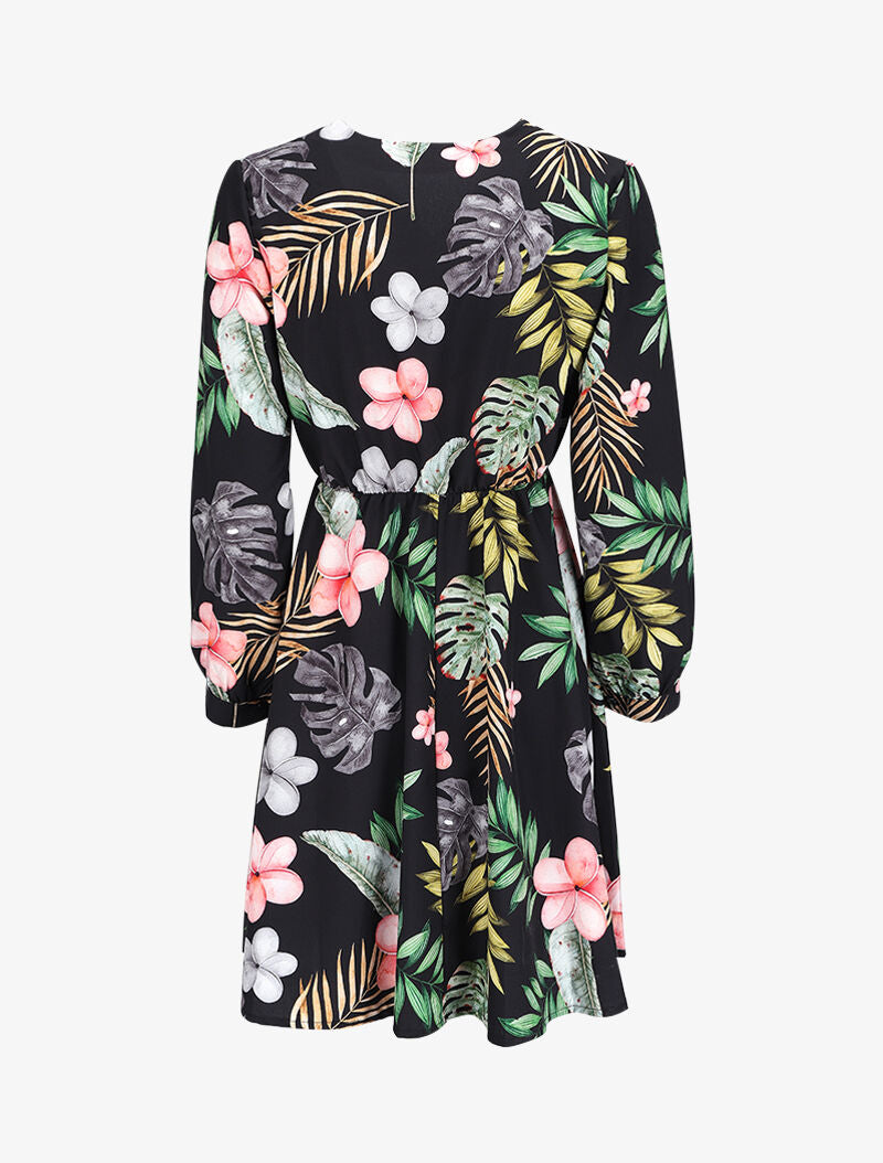 Robe patineuse satinée à imprimé fleurs de Tiaré - Noir - 2