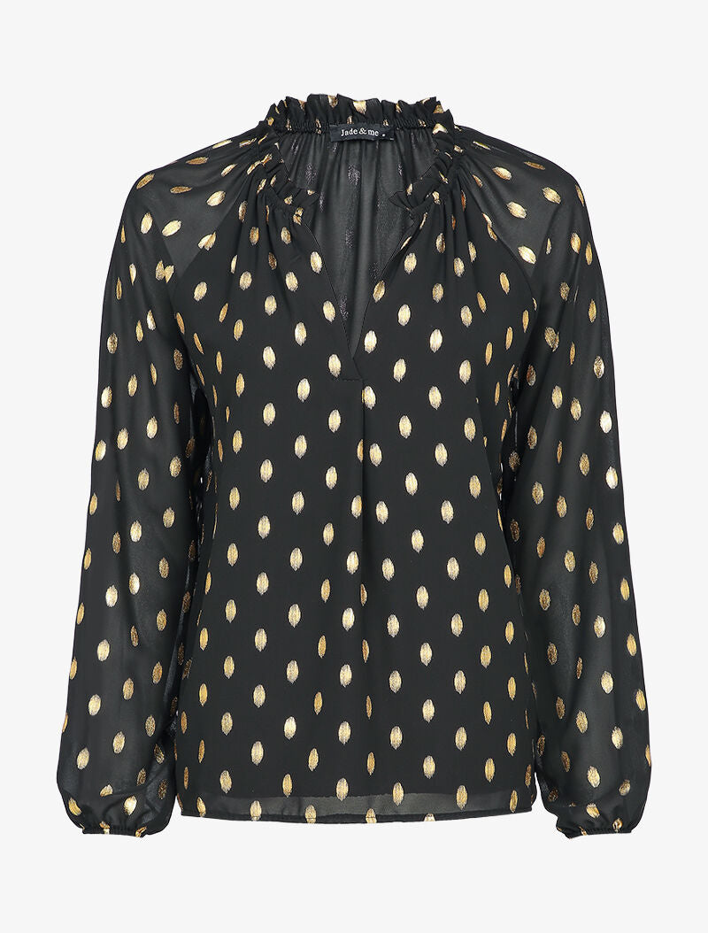 Blouse irisée à col stylisé - Noir - 1
