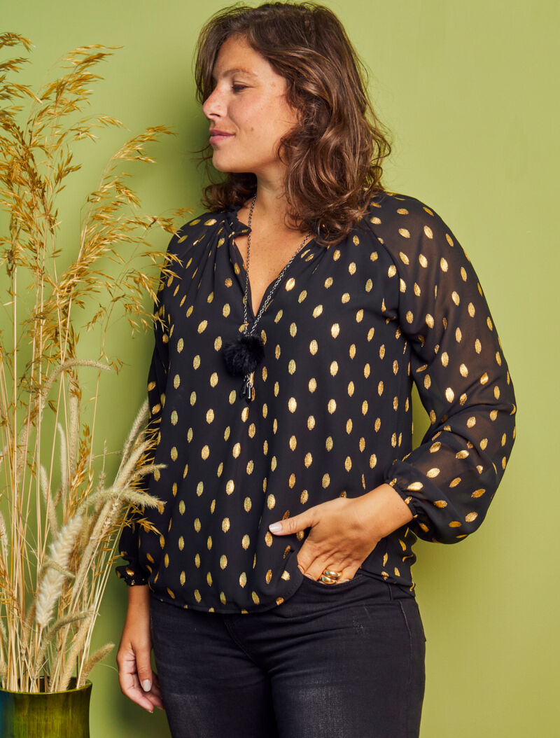 Blouse irisée à col stylisé - Noir - 4