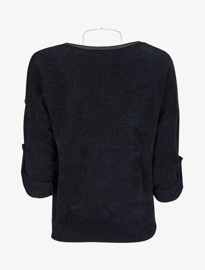 Pull doux et texturé à manches rabattables - Noir - 2