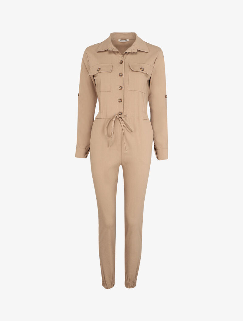 Combinaison slim à poches à rabats - Beige - 1