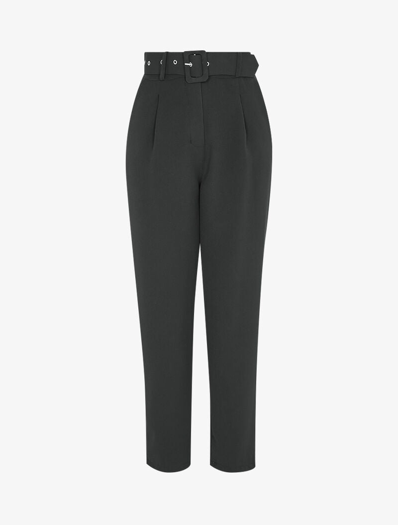 Pantalon carotte à ceinture à boucle carrée - Noir - 1