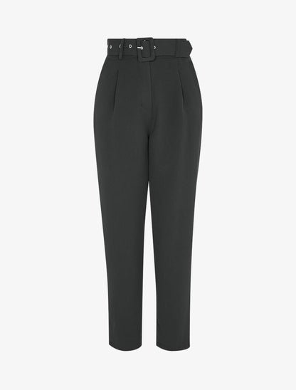 Pantalon carotte à ceinture à boucle carrée - Noir - 1