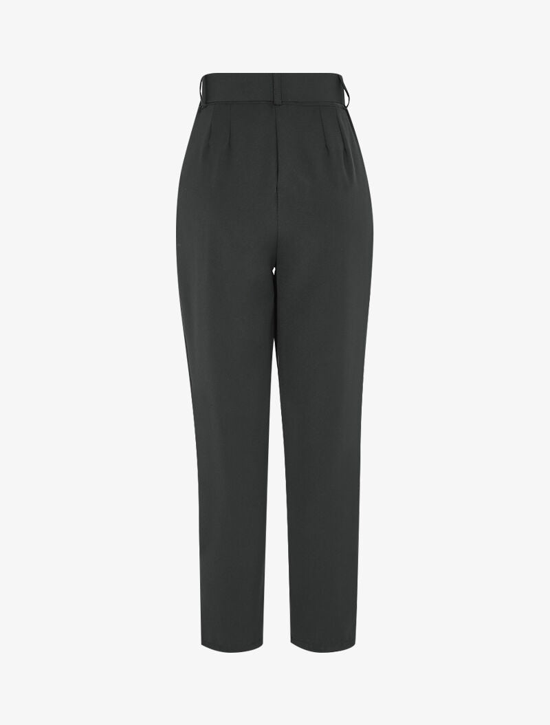 Pantalon carotte à ceinture à boucle carrée - Noir - 2