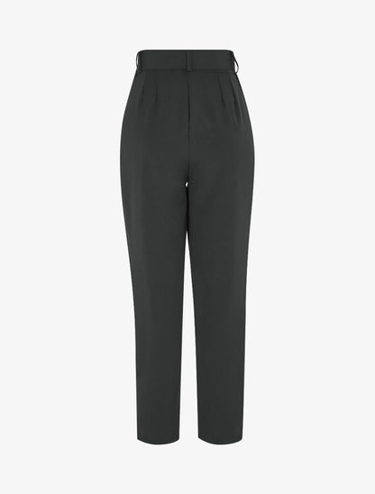 Pantalon carotte à ceinture à boucle carrée - Noir - 2