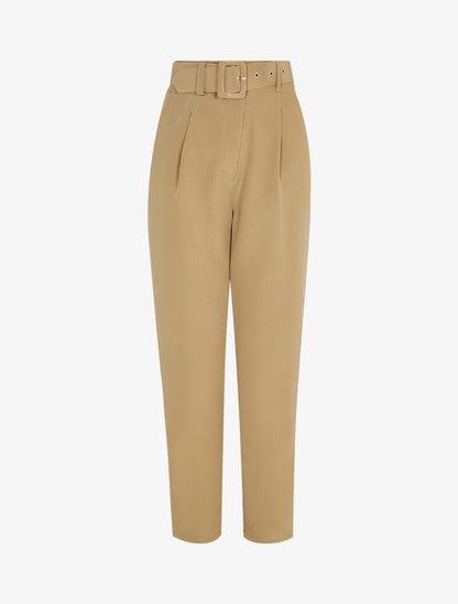 Pantalon carotte à ceinture à boucle carrée - Beige - 1