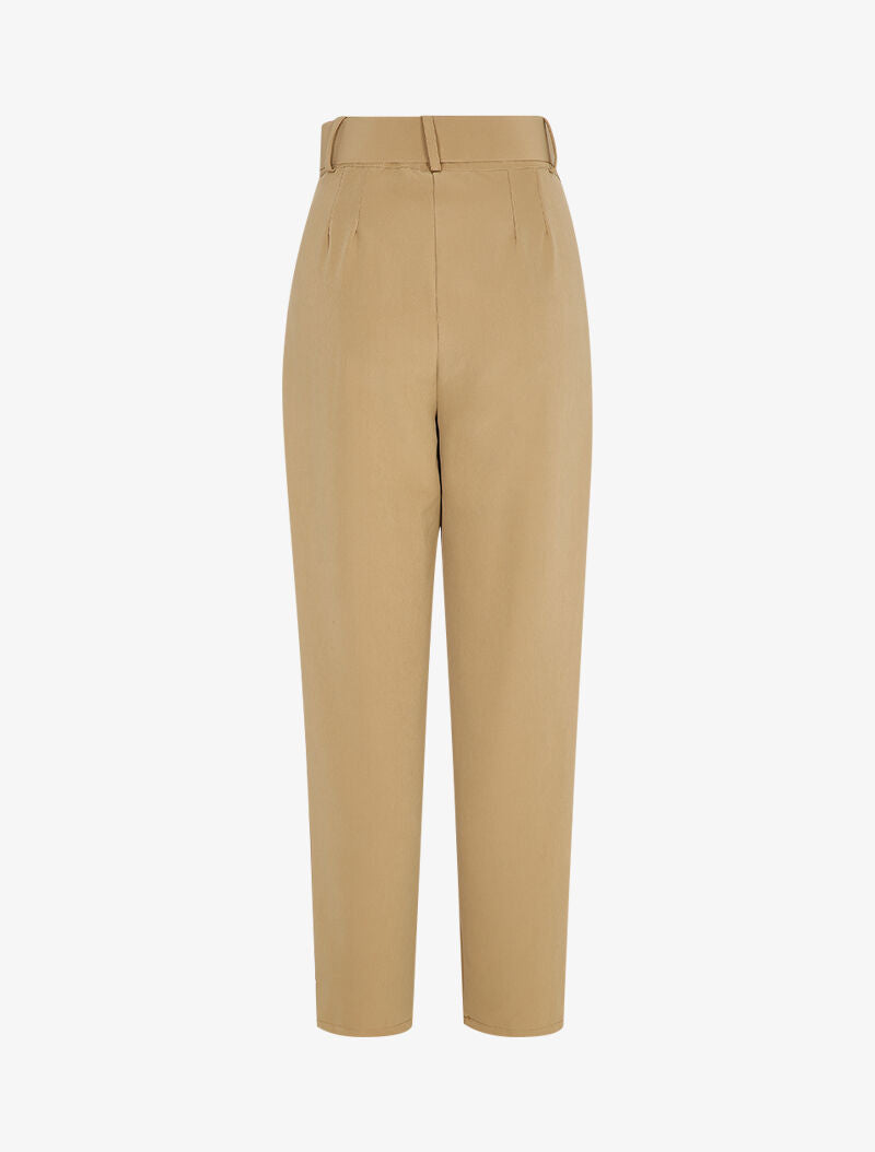 Pantalon carotte à ceinture à boucle carrée - Beige - 2