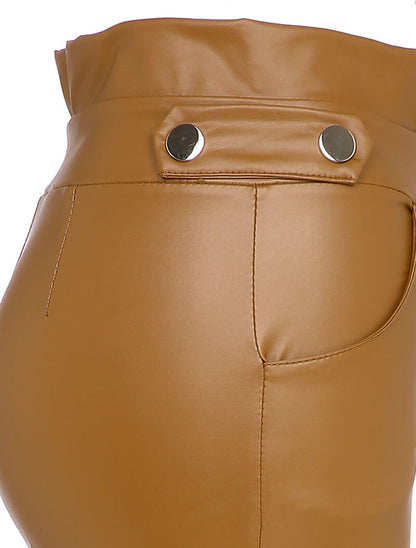 Pantalon en simili à taille froncée - Camel - 4
