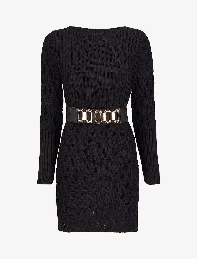 Robe pull en maille effet croisé - Noir - 1