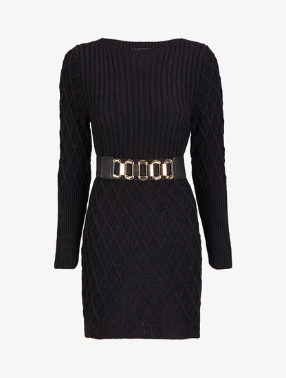 Robe pull en maille effet croisé - Noir - 1