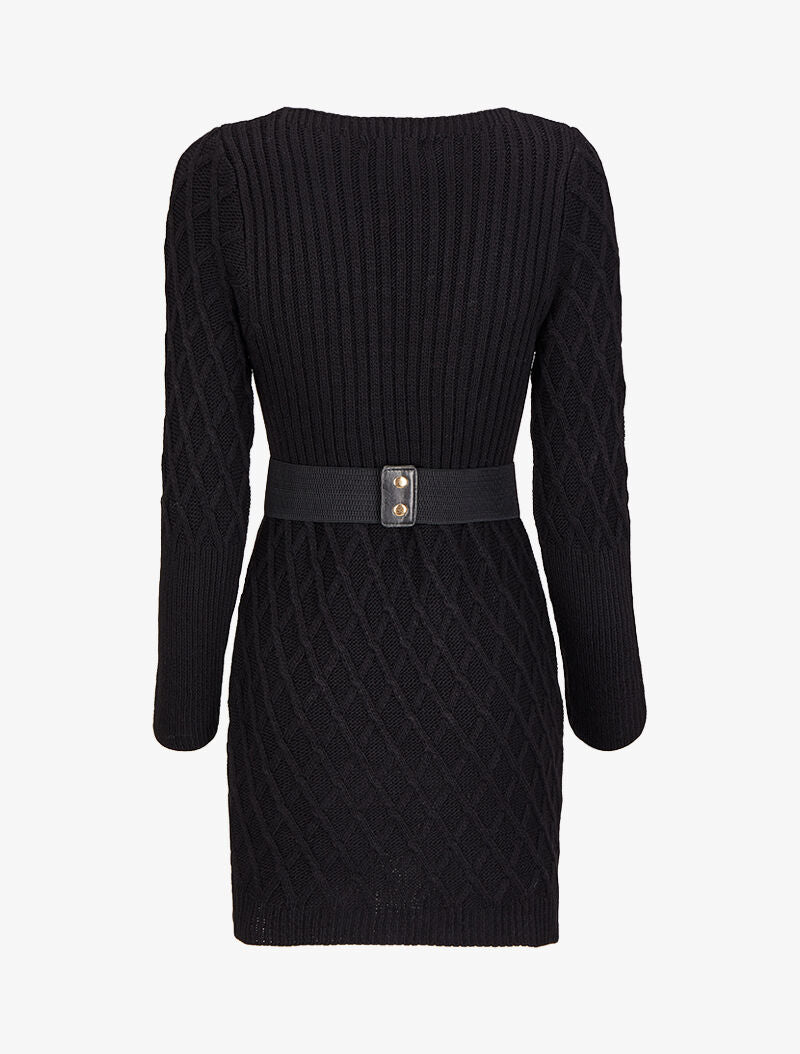 Robe pull en maille effet croisé - Noir - 2