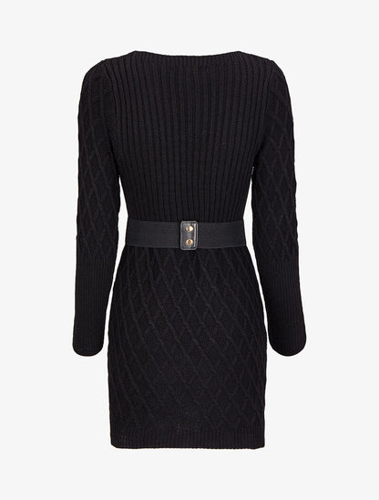 Robe pull en maille effet croisé - Noir - 2