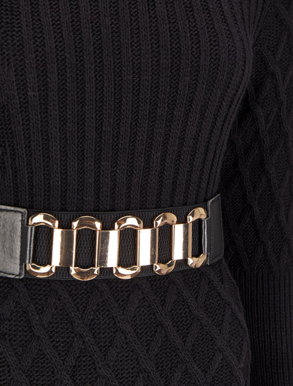Robe pull en maille effet croisé - Noir - 3