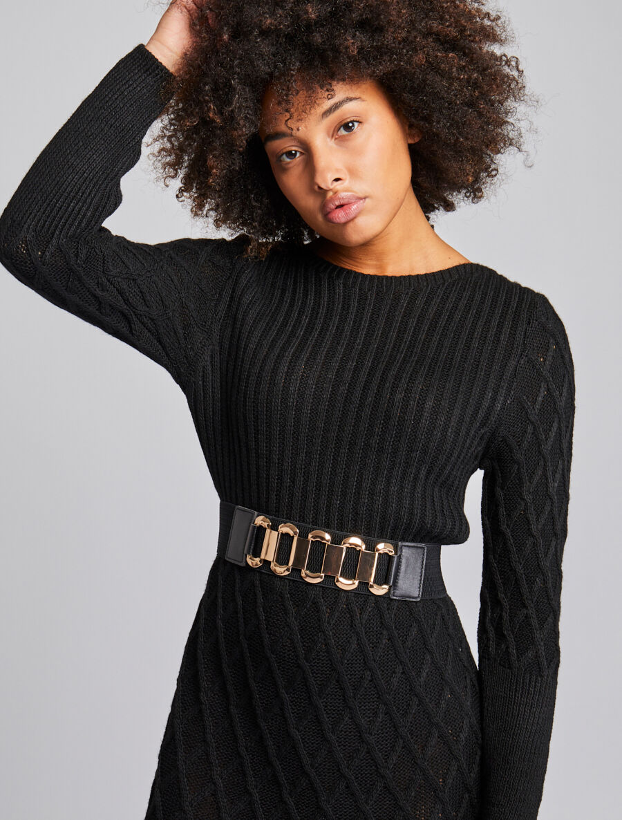 Robe pull en maille effet croisé - Noir - 6