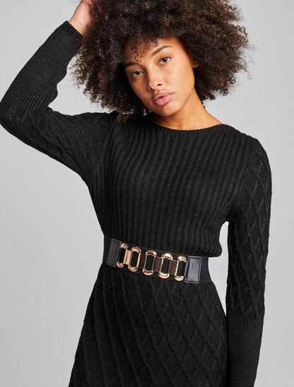 Robe pull en maille effet croisé - Noir - 6