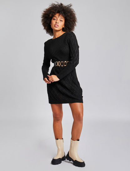 Robe pull en maille effet croisé - Noir - 7