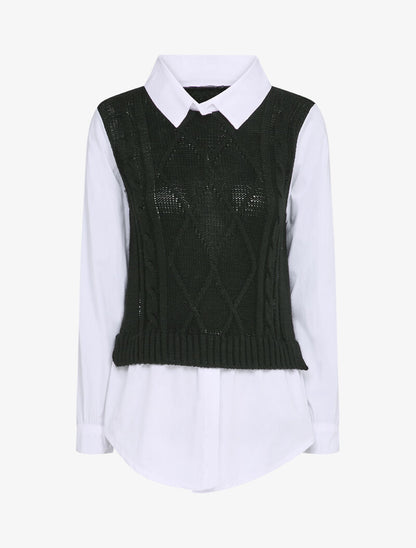 Pull à empiècement chemise - Noir - 4