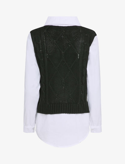 Pull à empiècement chemise - Noir - 2