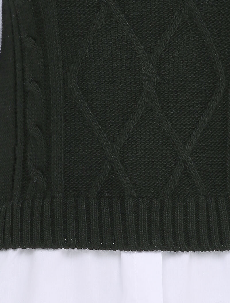Pull à empiècement chemise - Noir - 3