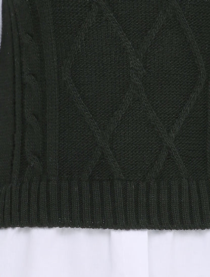 Pull à empiècement chemise - Noir - 3