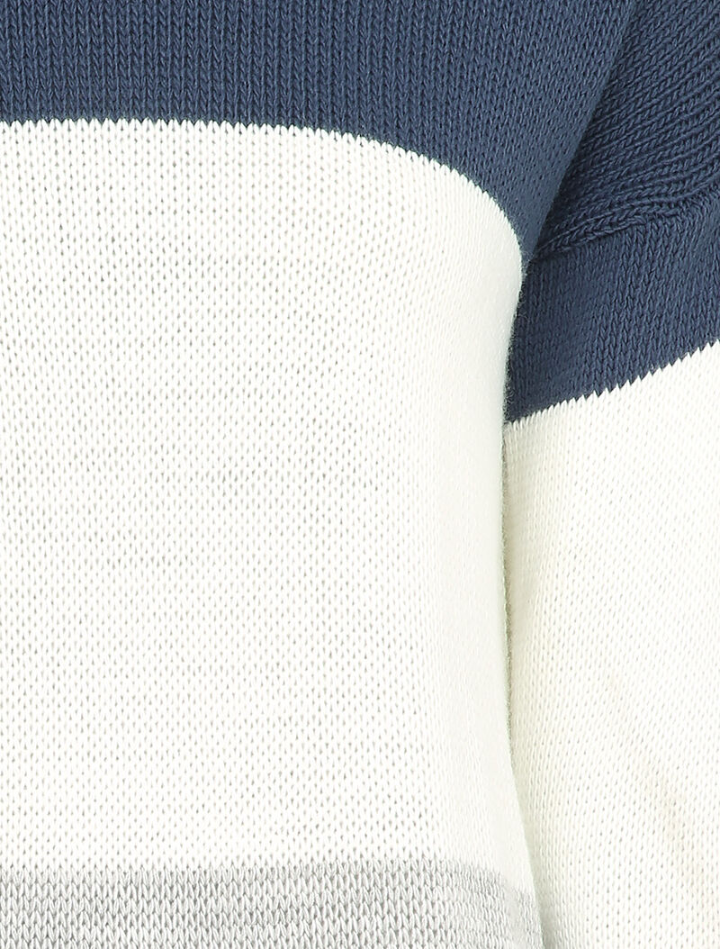 Pull tricolore basique à col bateau - Bleu/blanc/gris - 3