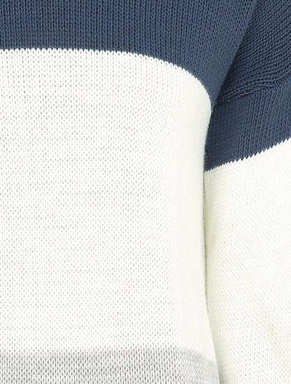 Pull tricolore basique à col bateau - Bleu/blanc/gris - 3