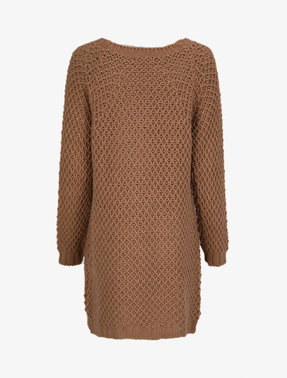 Gilet ouvert en maille crochet - Camel - 2