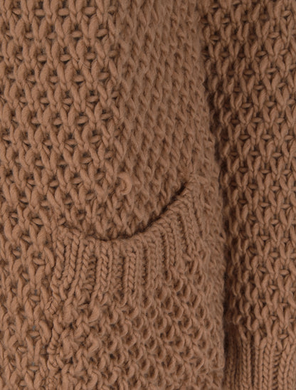 Gilet ouvert en maille crochet - Camel - 3