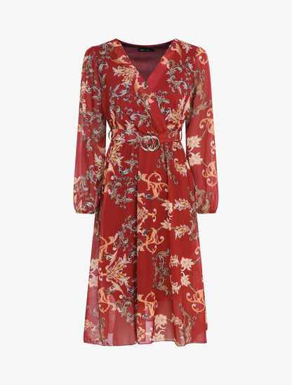 Robe mi-longue imprimé fleurs baroque - Lie de vin - 1