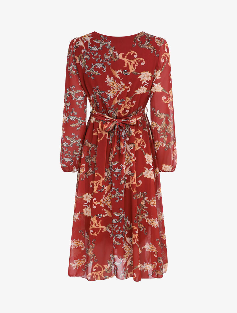 Robe mi-longue imprimé fleurs baroque - Lie de vin - 2