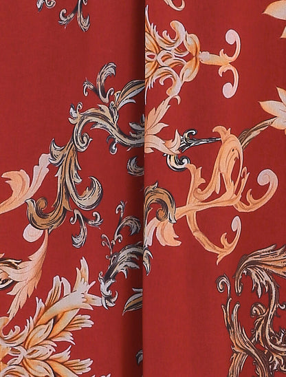 Robe mi-longue imprimé fleurs baroque - Lie de vin - 3