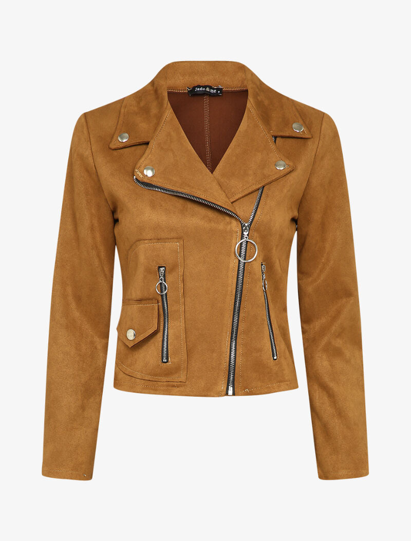 Veste unie courte en suédine - Camel - 3