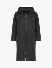 Manteau mi-long à capuche et manches à revers - Noir - 1