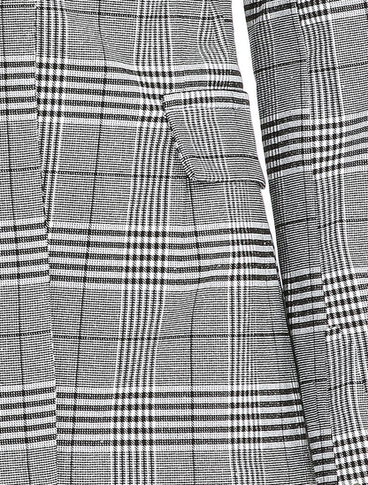 Blazer imprimé prince de galles à un bouton et poches décoratives - Noir - 3