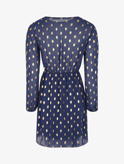 Robe empire à imprimé pois dorés - Marine - 2